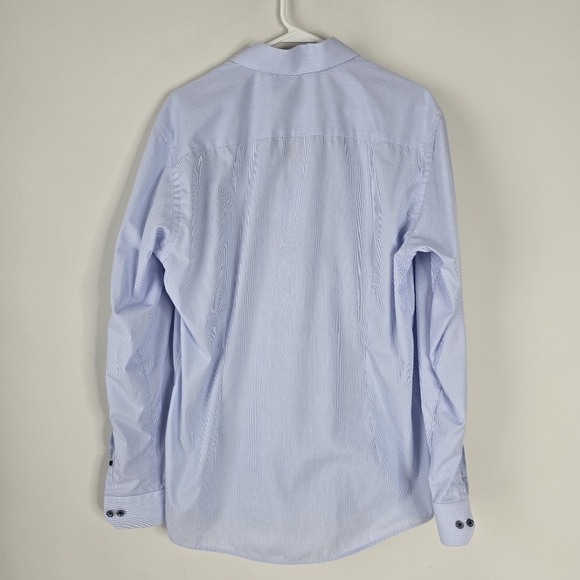 ETON Contemporary Blue/White Striped Long Sleeve Button Front Cotton Shirt 17 43 - Picture 7 of 12